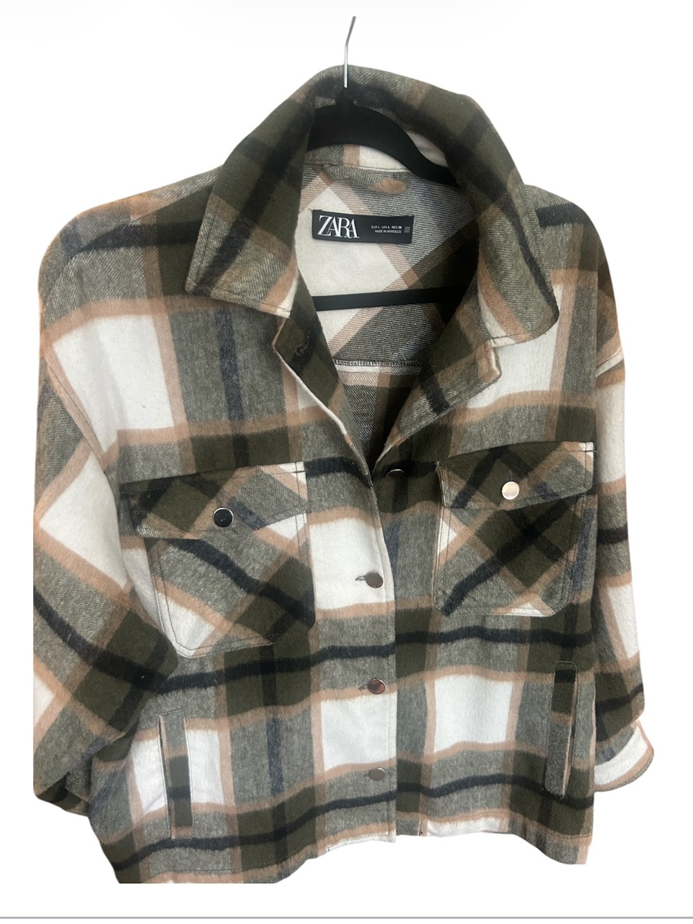 Zara Plaid Oversized Button Front Shirt Jacket Shacket Size L
